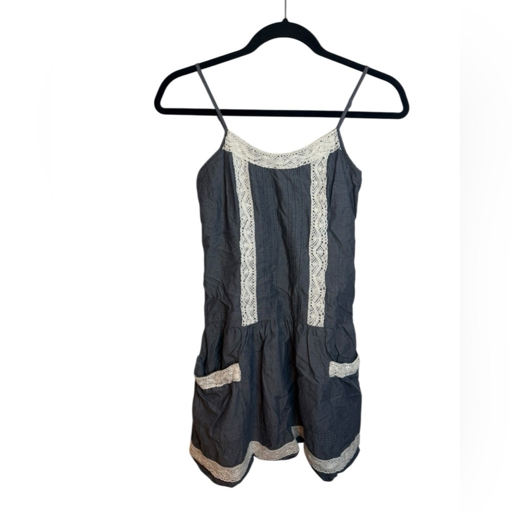Mossimo Y2K Cottagecore Milkmaid Chambray Crochet Trim Dress